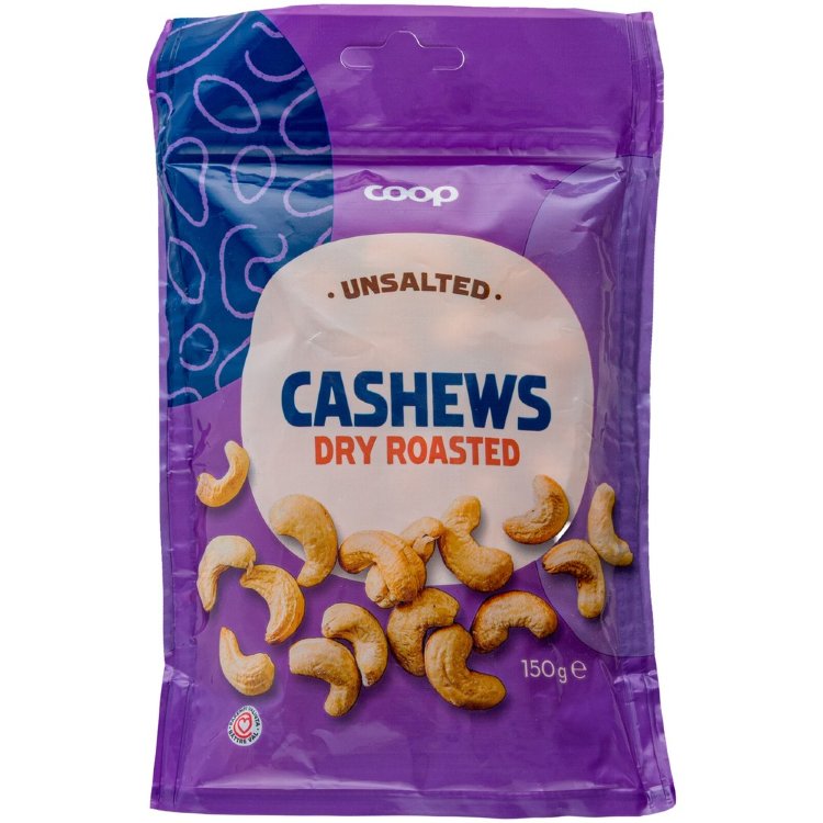 Coop Dry Roasted Cashew Nuts Unsalted 150g