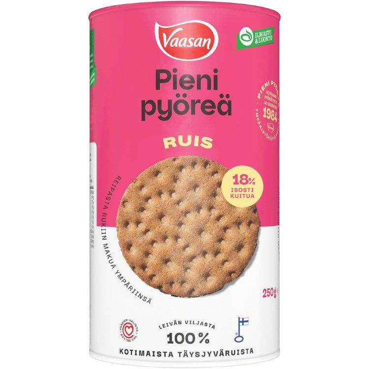 VAASAN SMALL ROUND Rye 250g whole grain rye crispbread