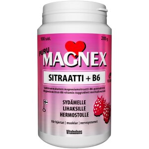 Magnex Citrate 375mg +B6 Chewable Raspberry 100 tabs.