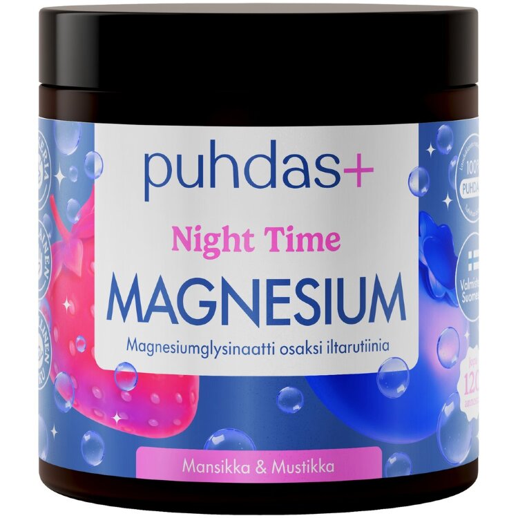 Puhdas+ Night Time Magnesium Powder Strawberry-Blueberry 80 g