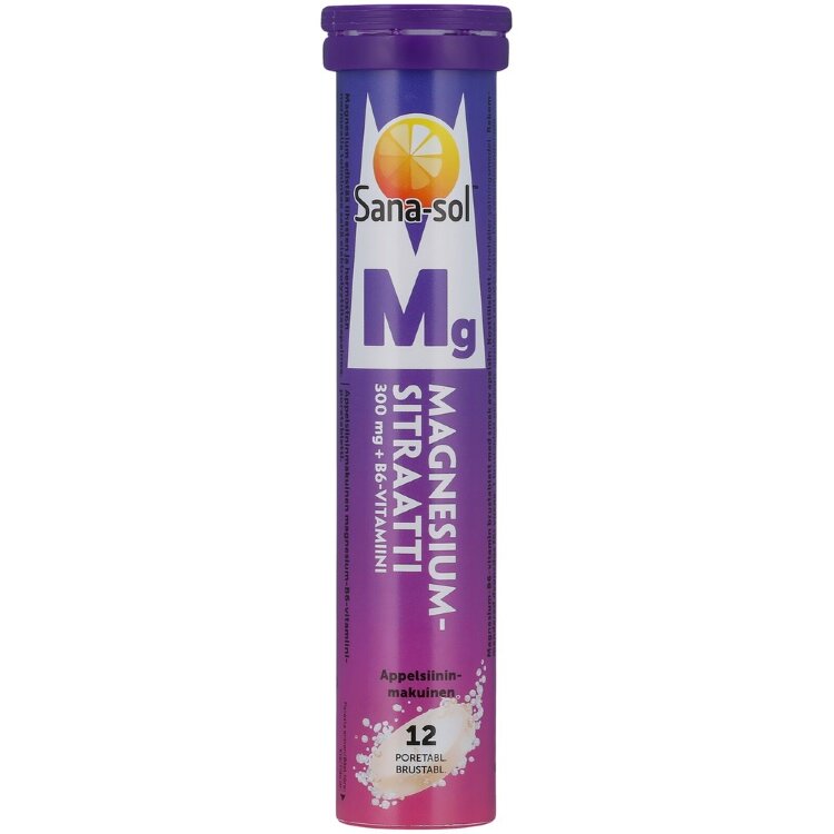 Sana-sol Magnesium Citrate 300mg+B6 Vitamin Orange Flavored Magnesium-B6 Effervescent Tablet Dietary Supplement 12 Effervescent Tablets