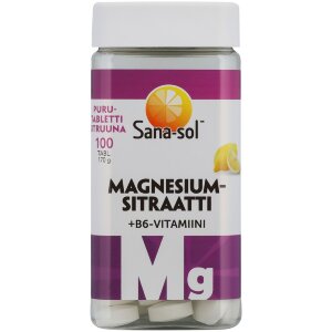 Sana-sol Magnesium Citrate + B6 Vitamin Lemon Flavored Chewable Tablet Dietary Supplement 100tabs