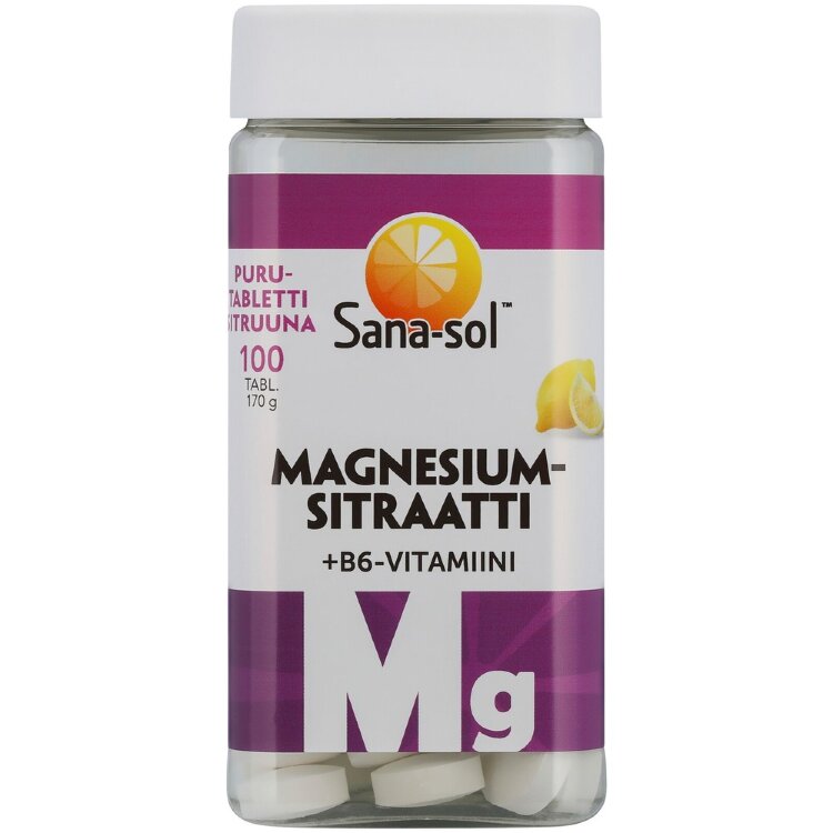 Sana-sol Magnesium Citrate + B6 Vitamin Lemon Flavored Chewable Tablet Dietary Supplement 100tabs