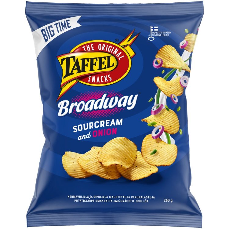 Taffel Broadway sourcream & onion flavored chips 260g
