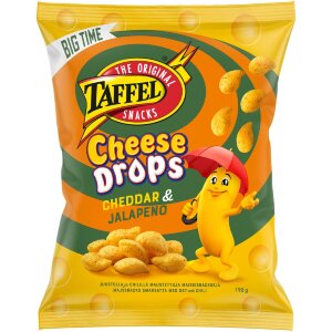 Taffel Cheese Drops Cheddar & Jalapeno seasoned cheese snacks 190g